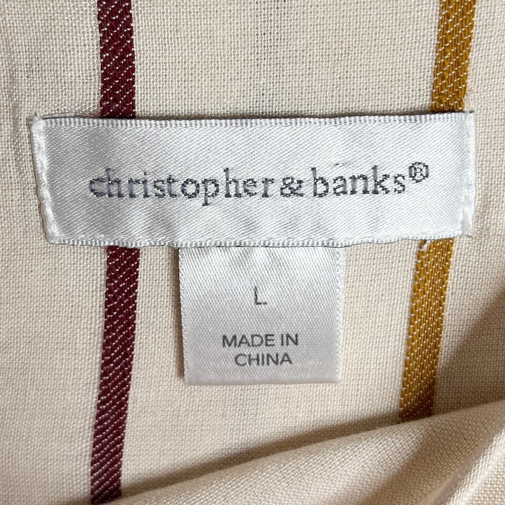 Christopher & Banks Womens Tunic Blouse L Multicolor Stripe Roll Tab Long Sleeve - Picture 9 of 11